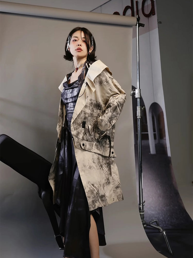 Nichi Leather Water-Color Chic Ink Long-Coat