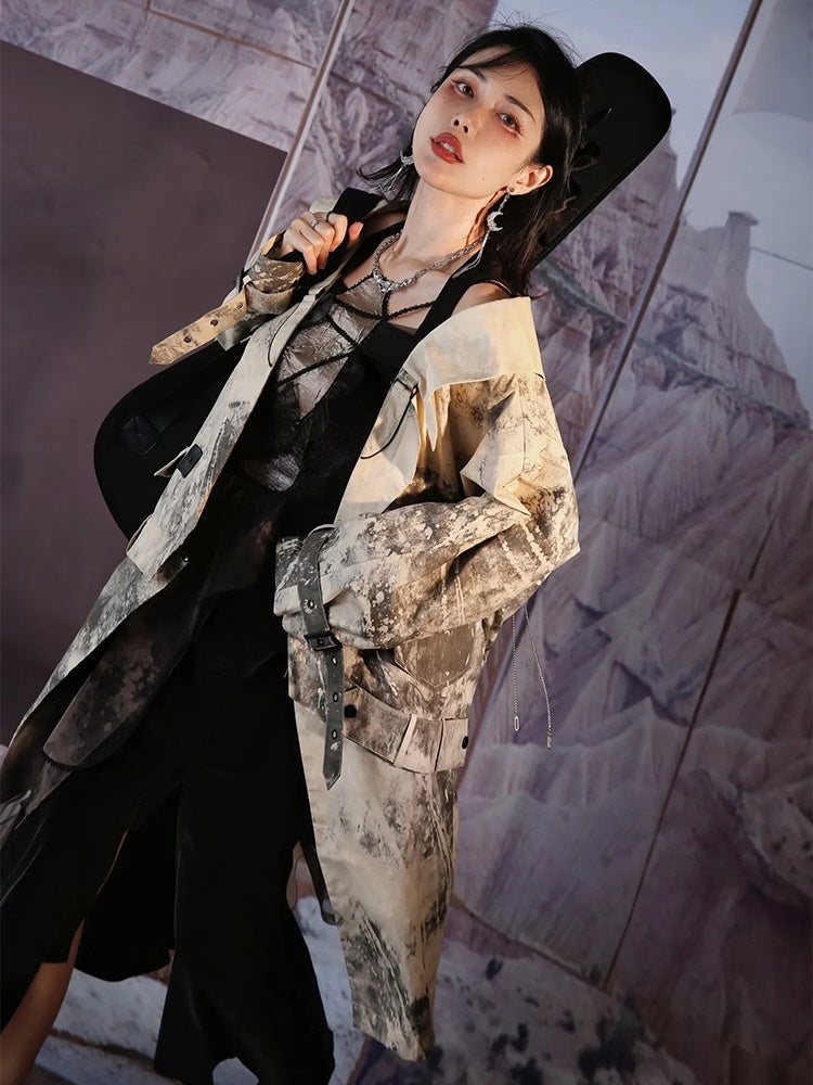 Nichi Leather Water-Color Chic Ink Long-Coat