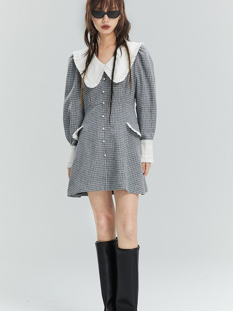 Plaid Frill Big-collar One-piece