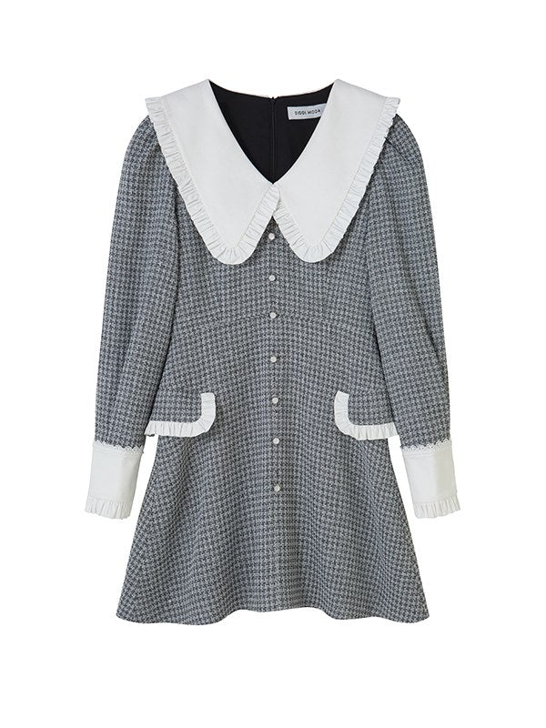 Plaid Frill Big-collar One-piece