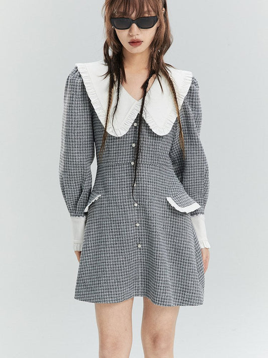 Plaid Frill Big-collar One-piece