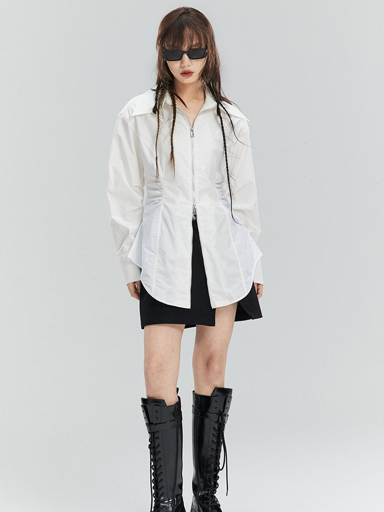 Zipper Flare Gather Shirt