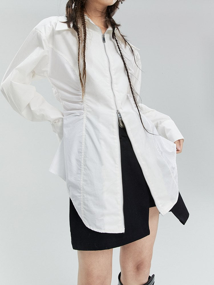 Zipper Flare Gather Shirt