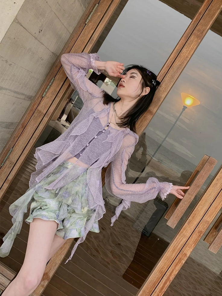 Set-uo Sheer Fairy Summer Frill Blouse