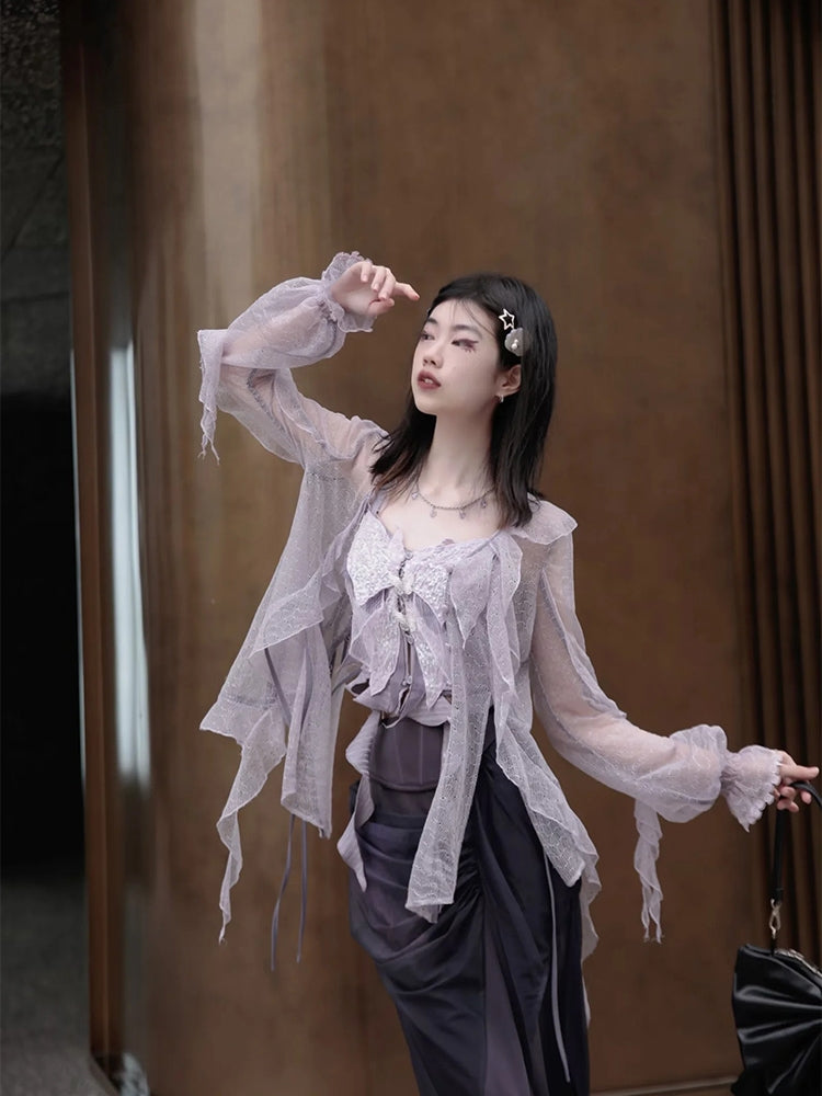 Set-uo Sheer Fairy Summer Frill Blouse