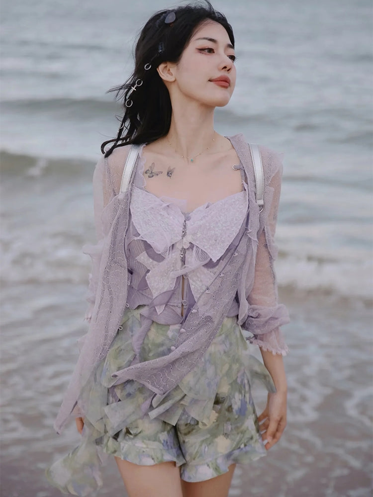 Set-uo Sheer Fairy Summer Frill Blouse