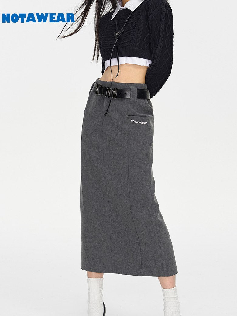 Back-slit Mature Simple Long Skirt