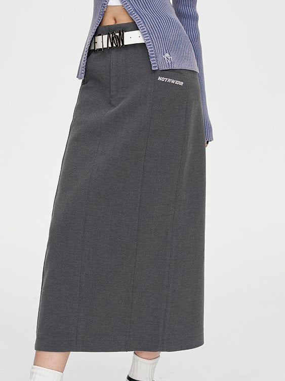 Back-slit Mature Simple Long Skirt