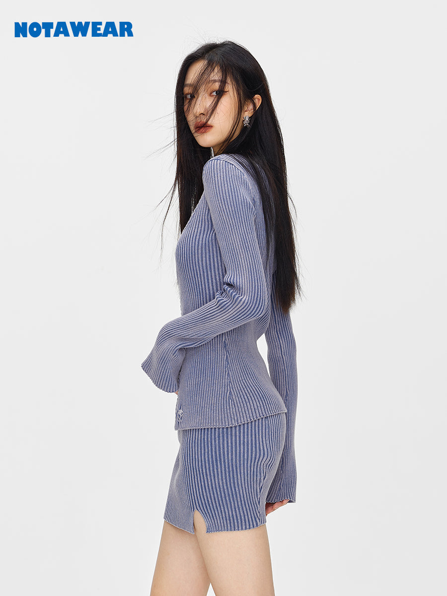 Rib-Knit Tight Sexy Casual Tops&amp;Skirt 