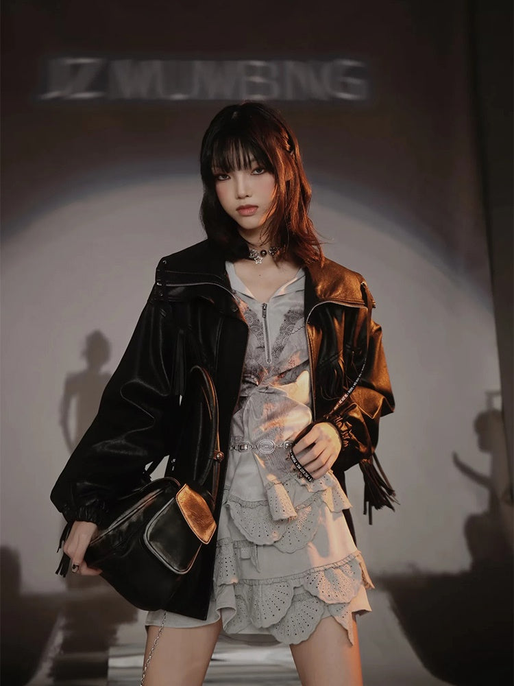 Leather Oversize Cool Plain Jacket