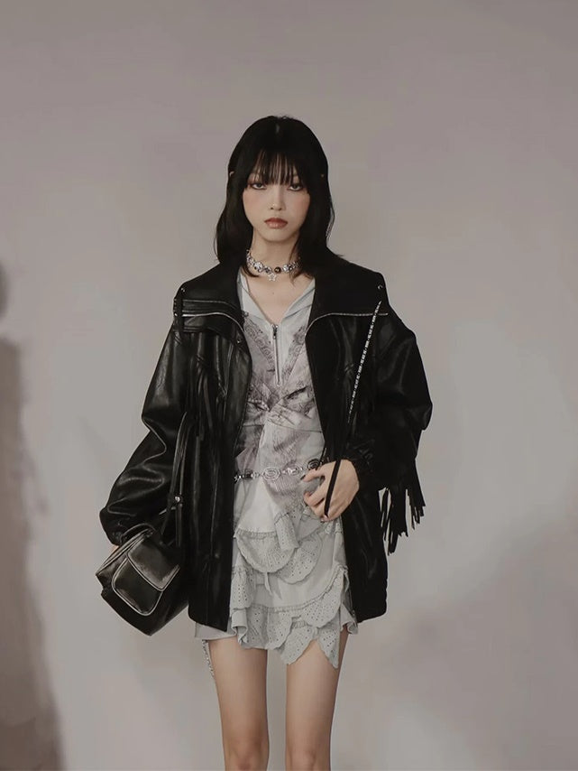 Leather Oversize Cool Plain Jacket