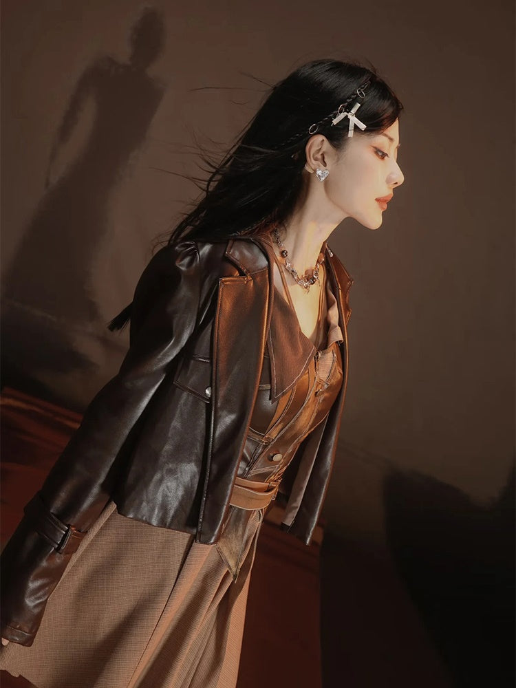 Leather-Jacket＆Trench-Coat Layered Nichi Classy Set-Up