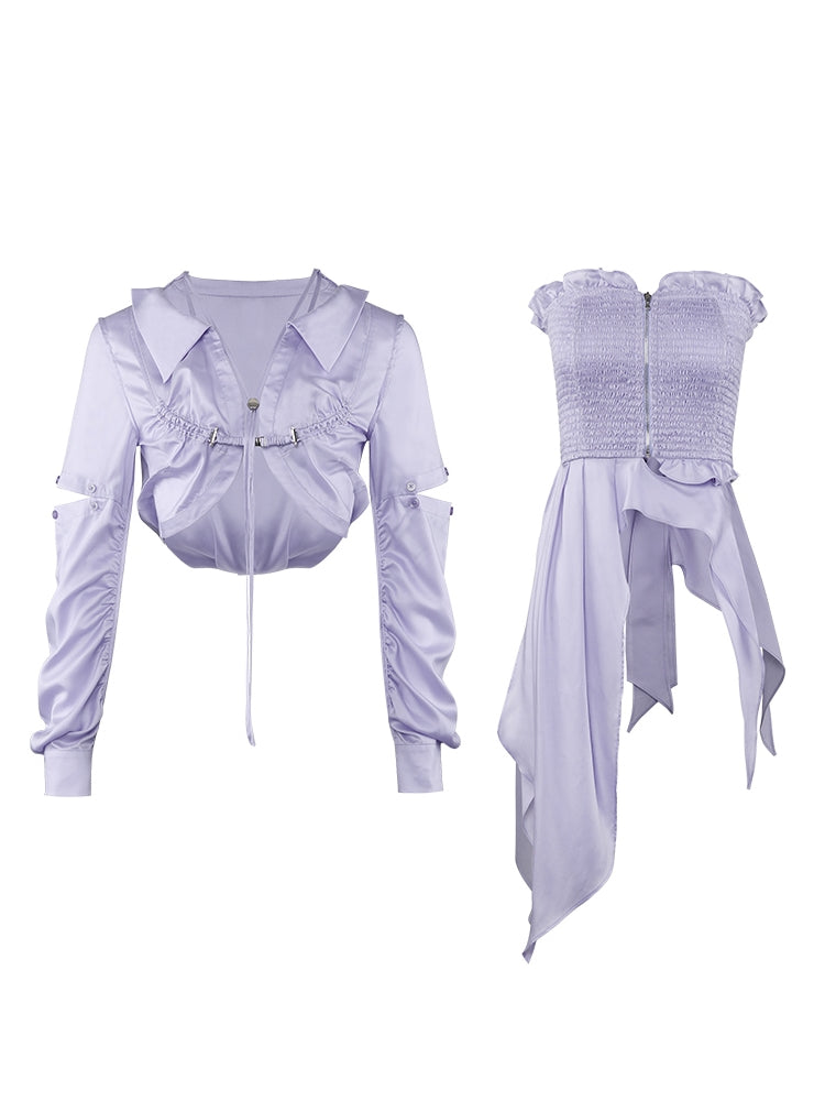 Frill Gather Asymmetry Drawstring Fairy Set-up