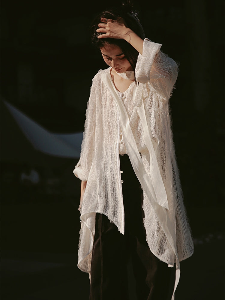 Mid-length Lace See-through Blouse Cardigan