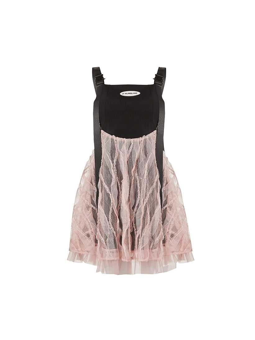 Tulle See-through High-neck Cutsew One-piece