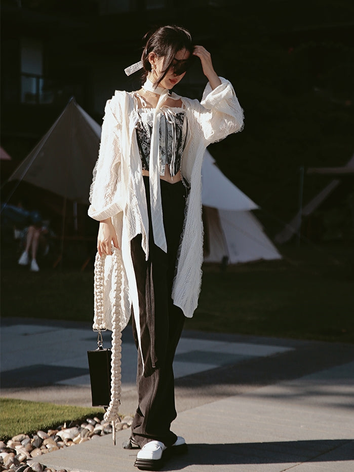 Mid-length Lace See-through Blouse Cardigan