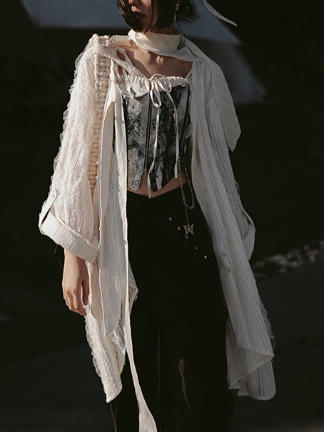 Mid-length Lace See-through Blouse Cardigan