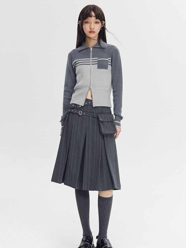 Polo-neck Bi-color Modest Knit