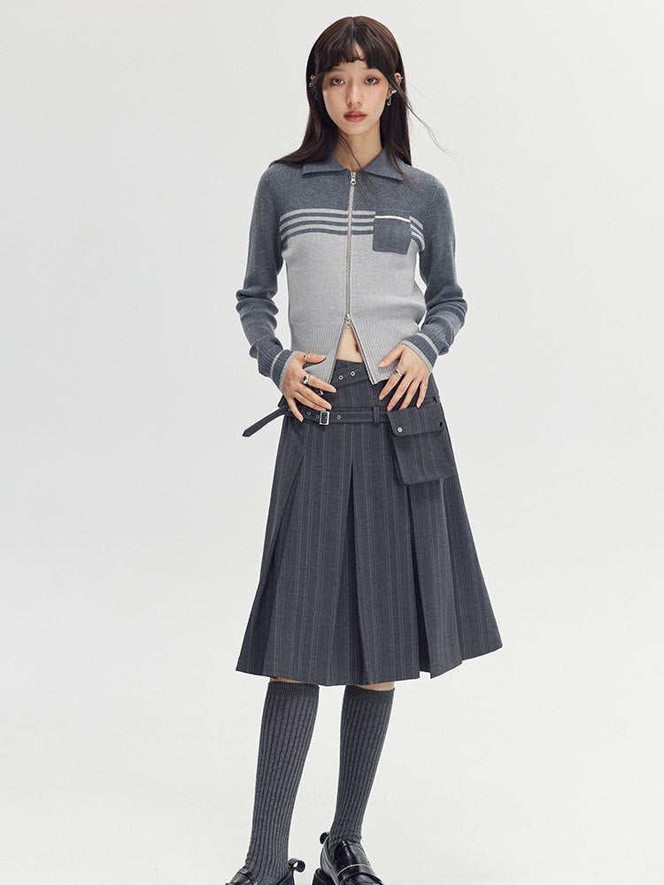 Polo-neck Bi-color Modest Knit