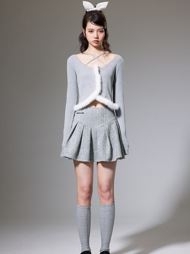 Short Fur Tweed Knit＆Skirt Set-up