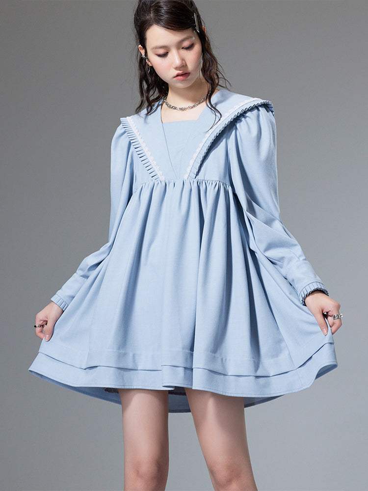 Sailor-collar Short Fluffy Short One-piece