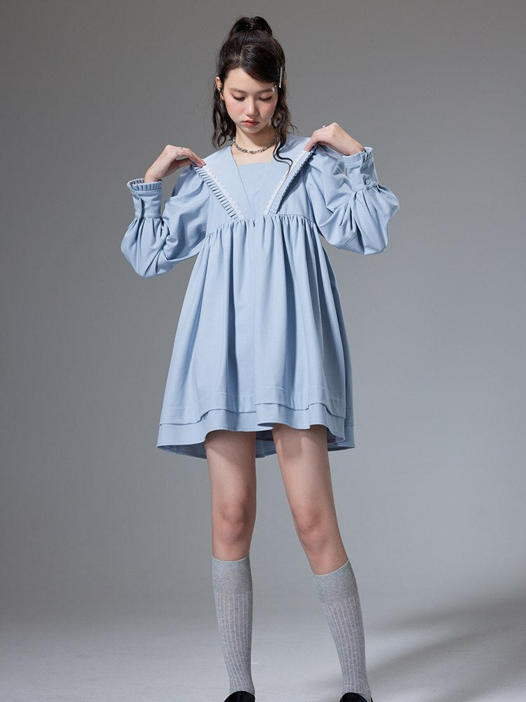 Sailor-collar Short Fluffy Short One-piece