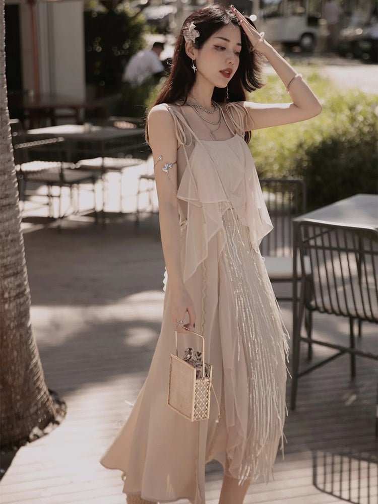 Chiffon Pleats Elegant Long Fluffy One-piece