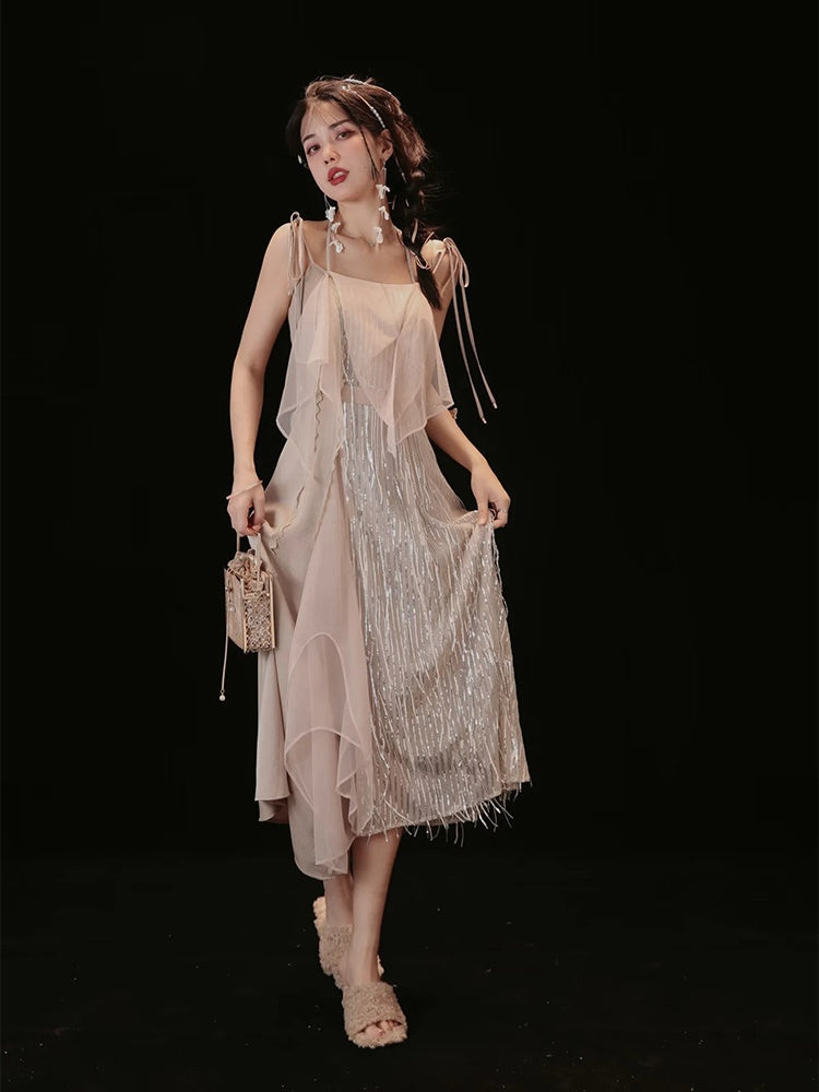 Chiffon Pleats Elegant Long Fluffy One-piece