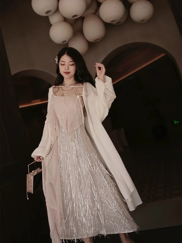 Chiffon Pleats Elegant Long Fluffy One-piece