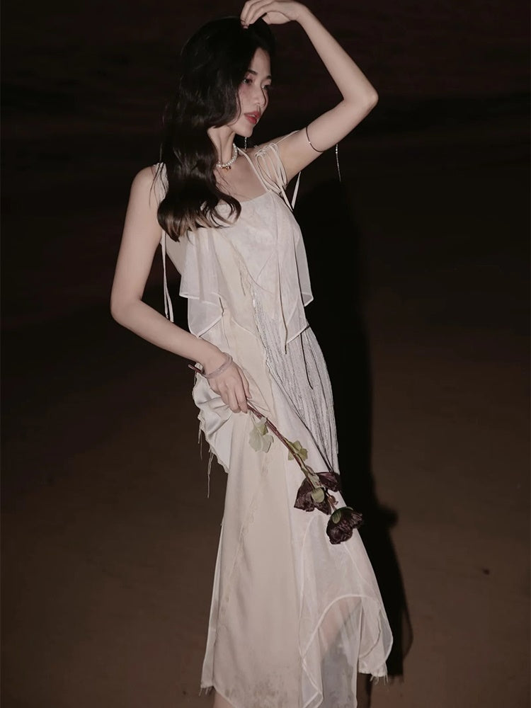 Chiffon Pleats Elegant Long Fluffy One-piece