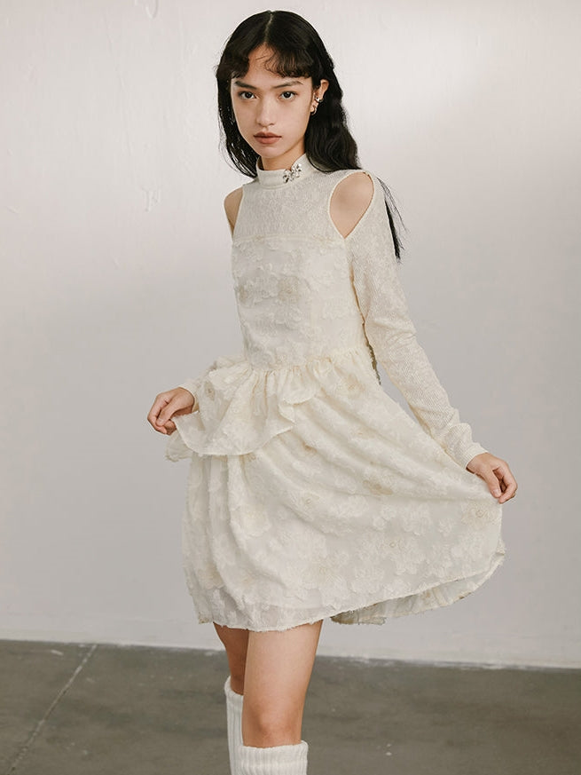 Hollow Off-the-shoulder Long-sleeved Dress