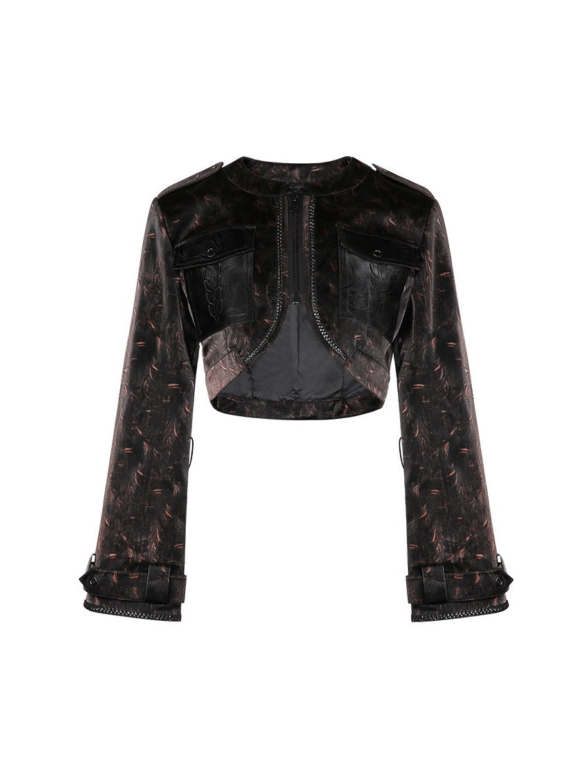 Short Retro Collar Leather-Jacket