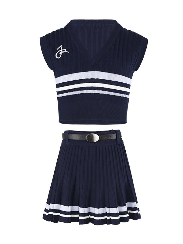 College Casual Sporty Knit Tops&Skirt