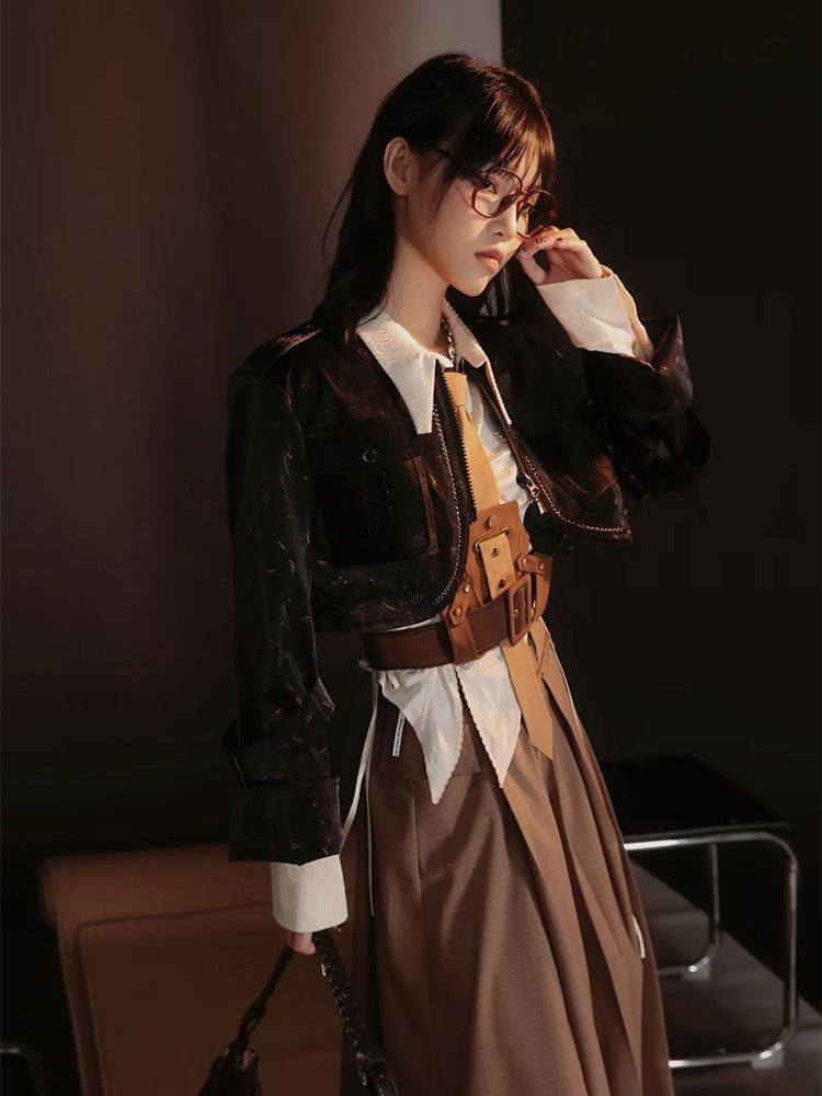 Short Retro Collar Leather-Jacket