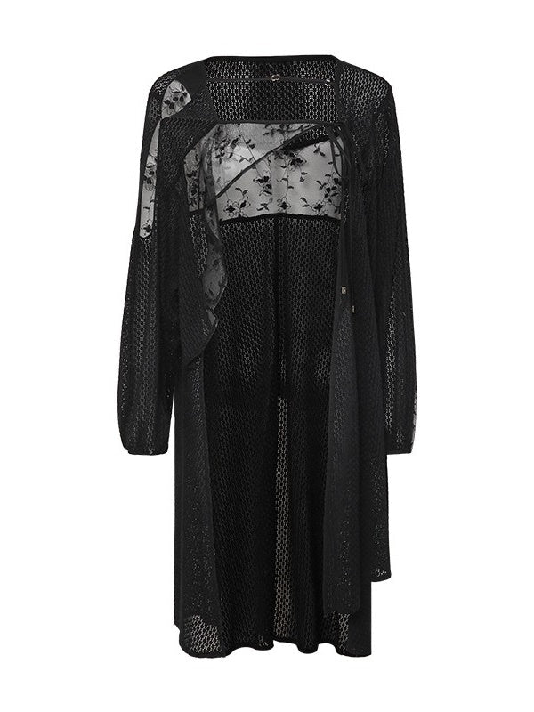 Mesh Lace See-through Long-Cardigan