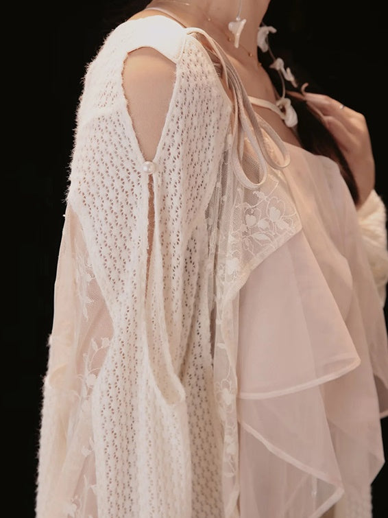 Mesh Lace See-through Long-Cardigan