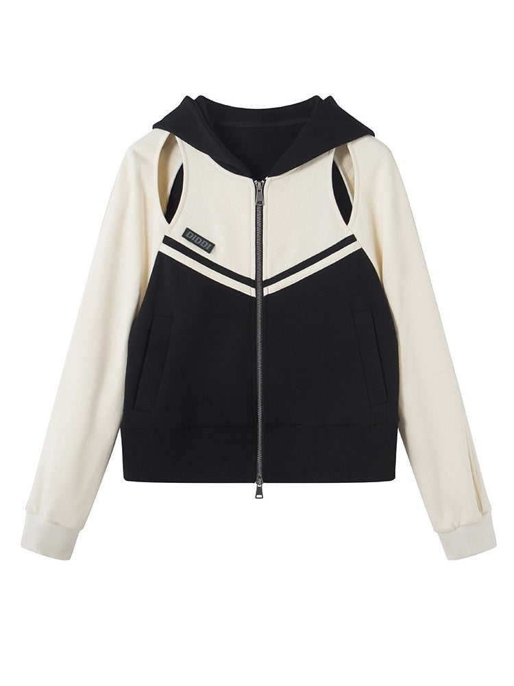 Shoulder-cut Zip Casual Sporty Tops