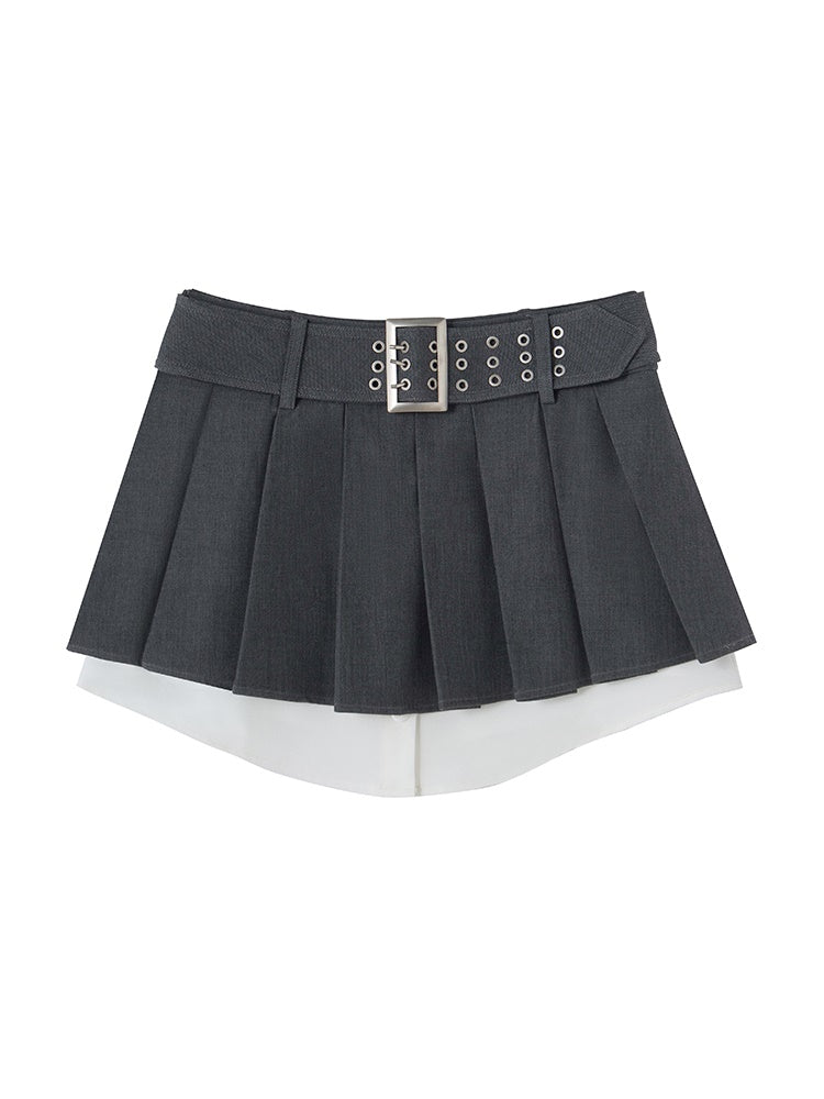 Box-pleats Short Layered Skirt