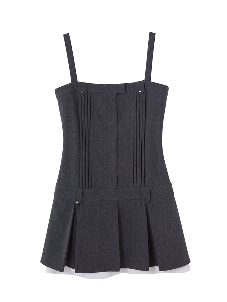 Sleeveless Pleats Short One-piece