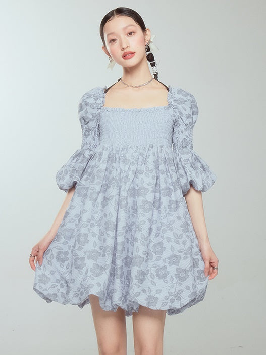 Balloon Flower Princess Puff-sleeves  Gather Retro One-piece