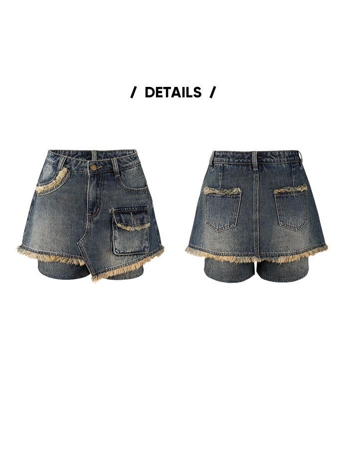 Denim Wrap Casual Tassel Culottes