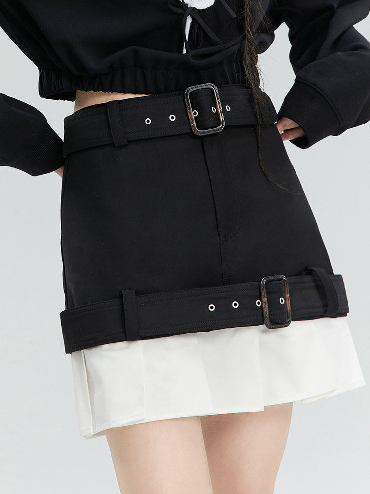 High-waist Casual Belt Short Skirt