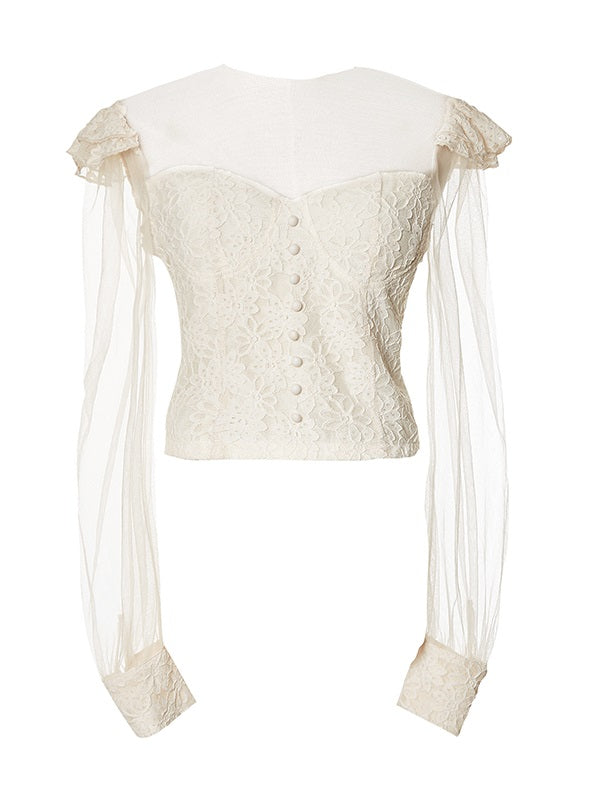 Embroidery Flwoer See-through Blouse