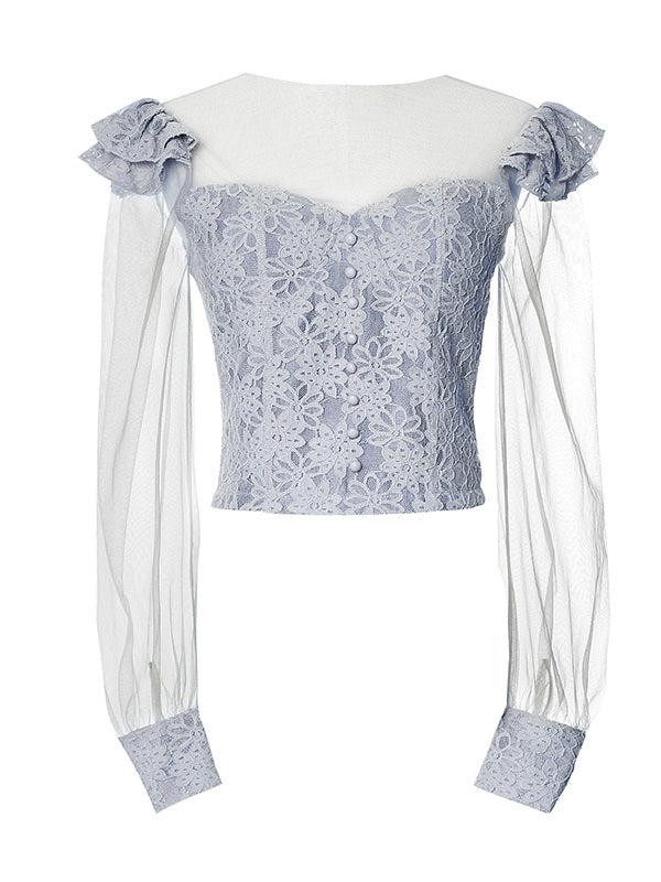 Embroidery Flwoer See-through Blouse