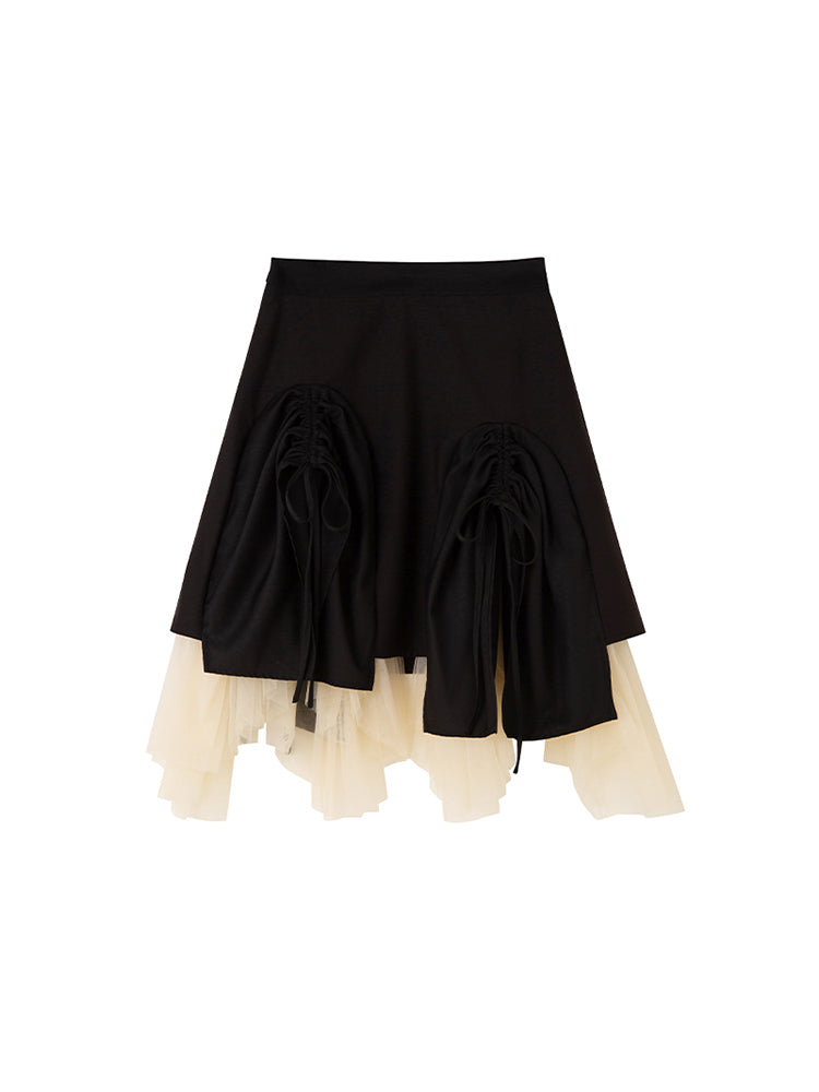 Pleated Mesh Double-layer Skirt