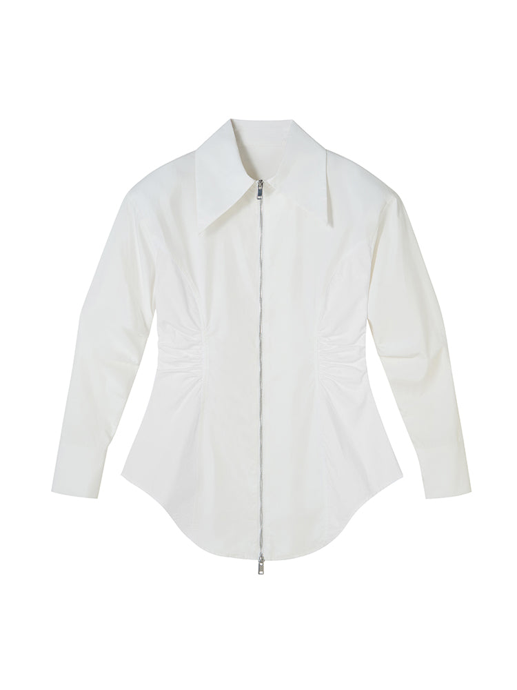 Zipper Flare Gather Shirt