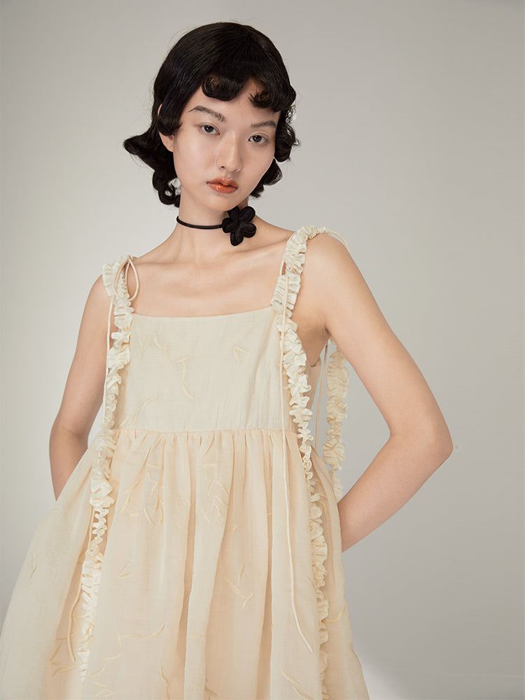 Lace Strap Jacquard Slip Dress