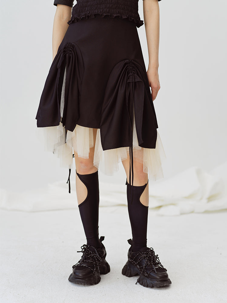 Pleated Mesh Double-layer Skirt