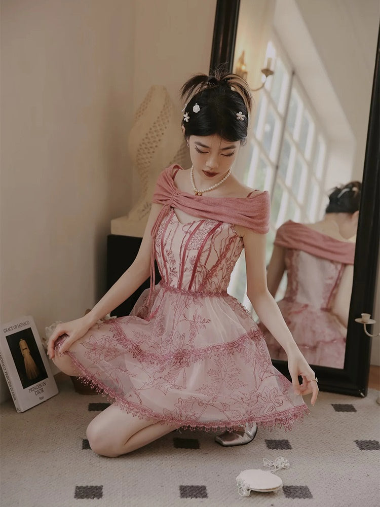 Princess Dress Flower Lace One-piece＆Cardigan