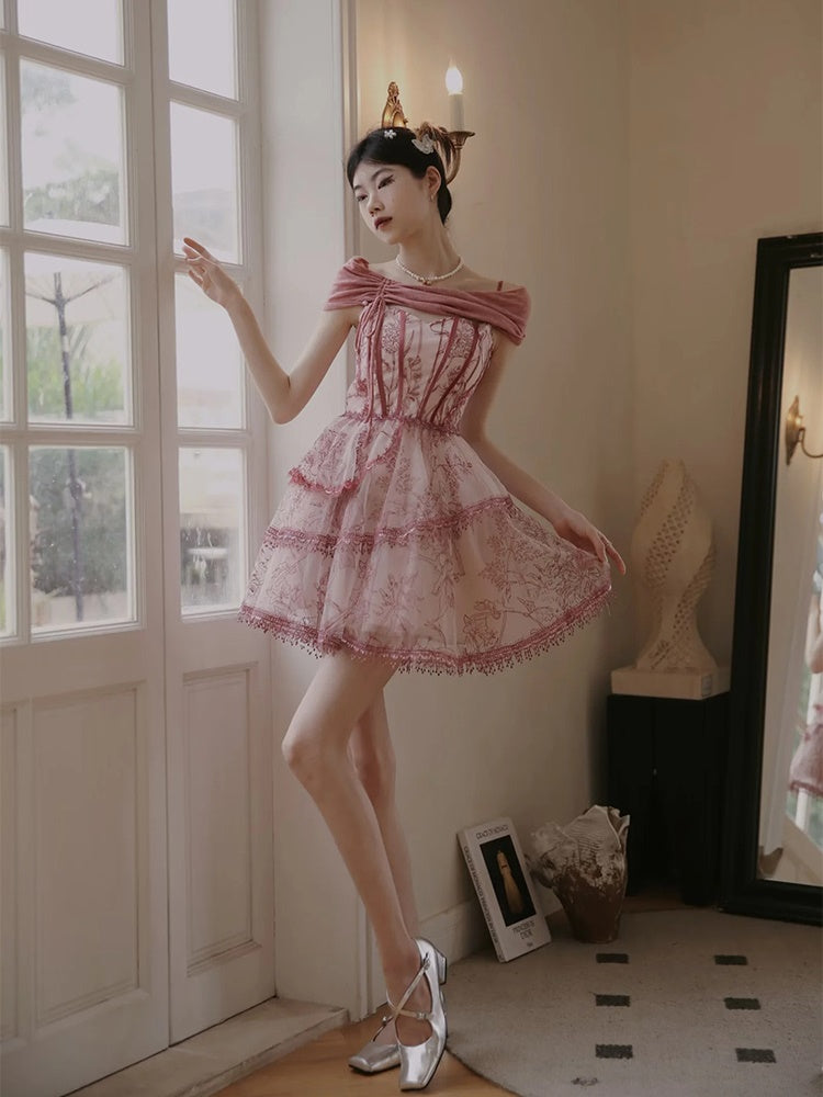 Princess Dress Flower Lace One-piece＆Cardigan